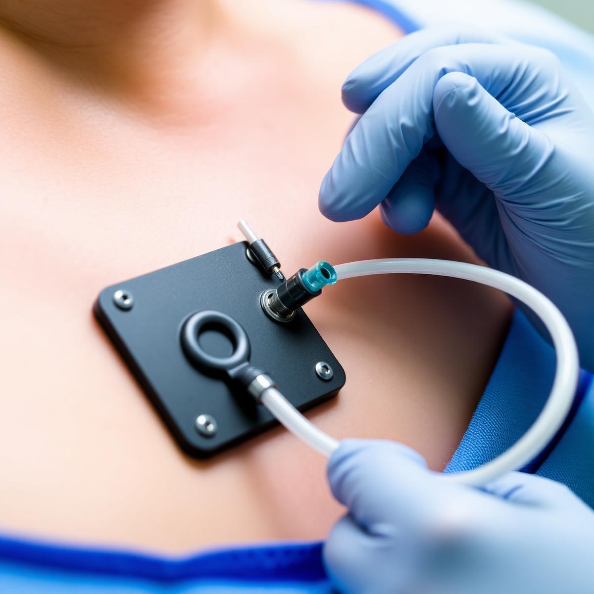 Implanted Port-a-Cath device close-up